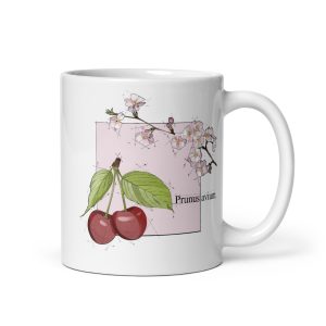 Tazza con illustrazione botanica di Prunus avium